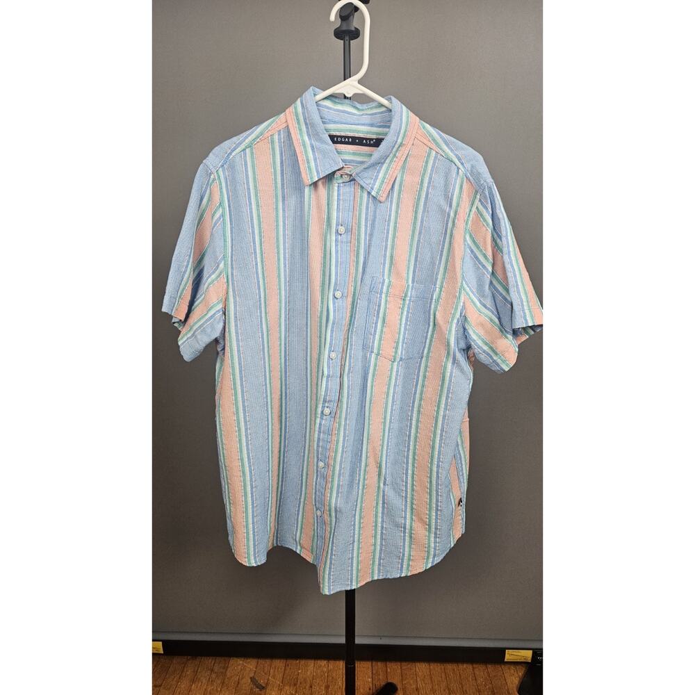 EDGAR + ASH Men's‎ Striped Short Sleeve Button-Up Shirt Multicolor Size L